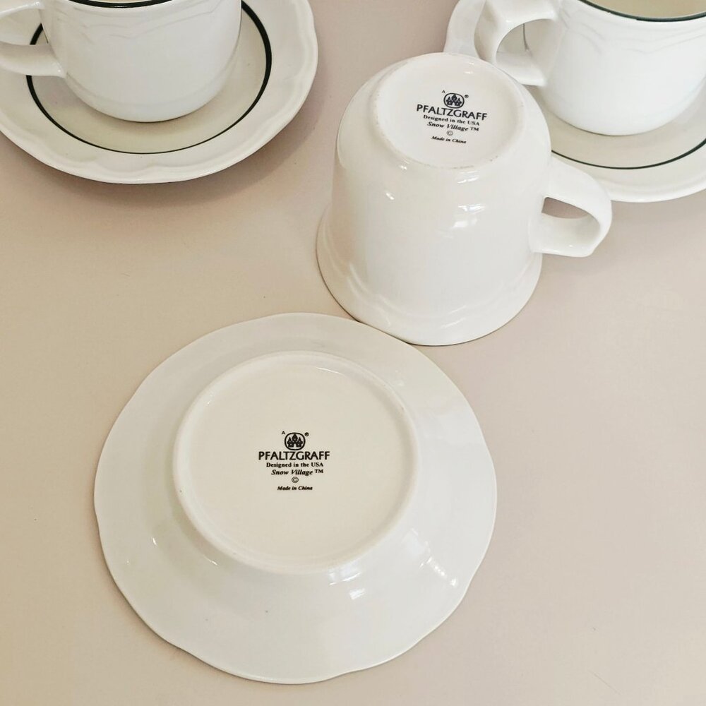 Pfaltzgraff Snow Village Cups & Saucers 3sets Christmas holiday beverage vtg 90s - Picture 7 of 11